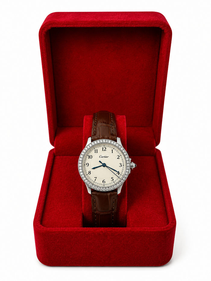 Cartier Femme Argentée avec Bracelet Marron
