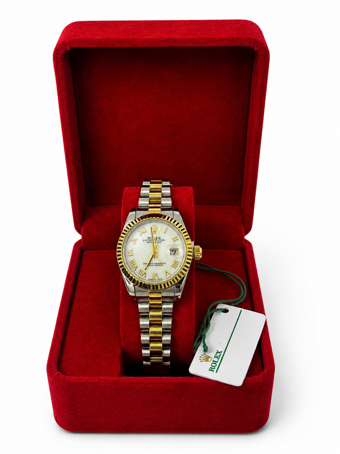 Rolex Femme Bicolore Argentée et Dorée – Cadran Blanc Nacré