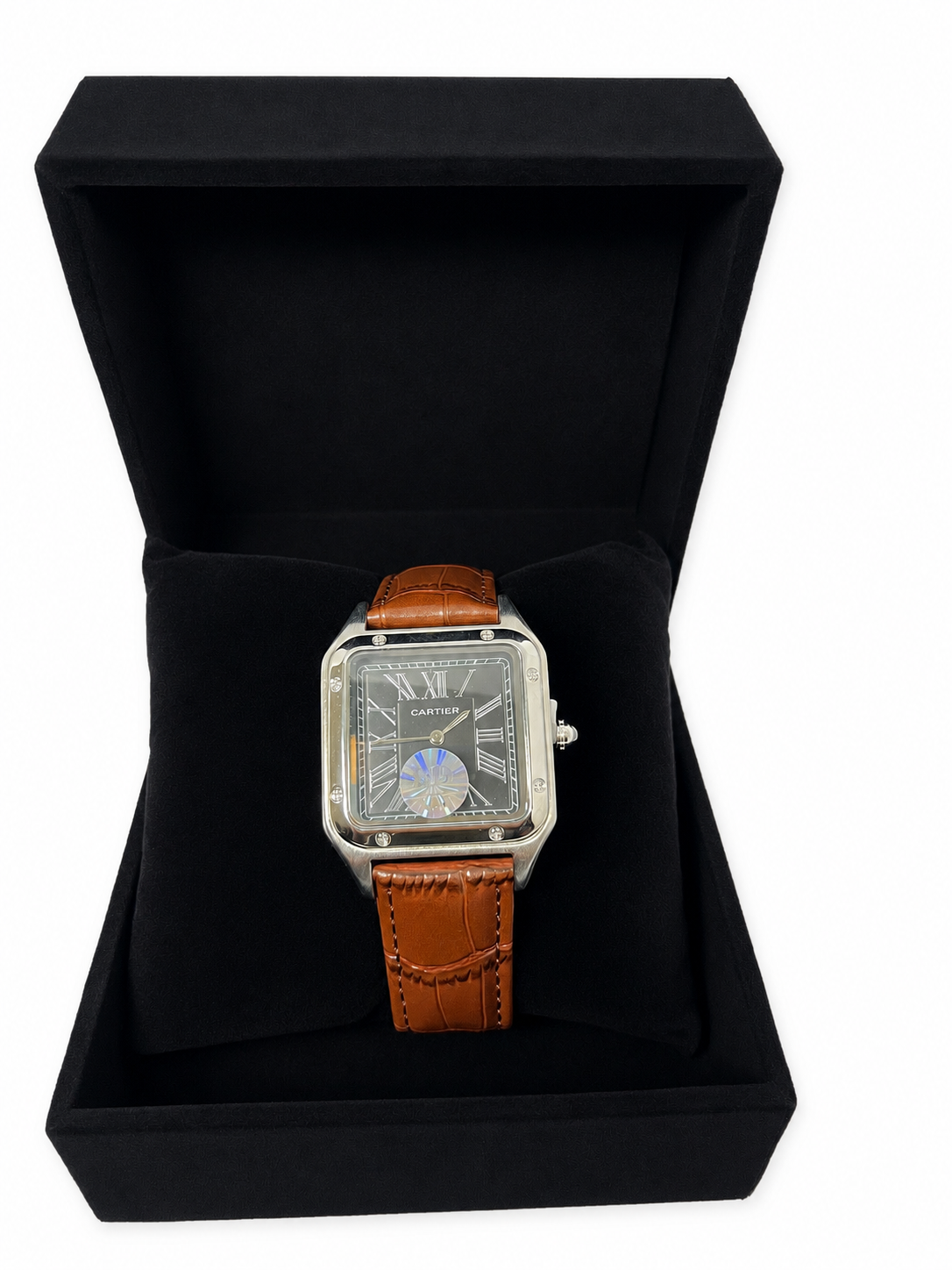 Cartier Santos Homme – Cadran Gris et Bracelet Marron