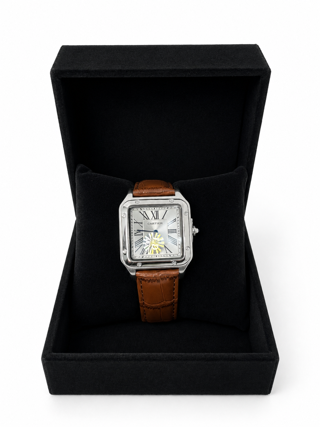 Cartier Santos Homme Argentée – Cadran Blanc et Bracelet Marron
