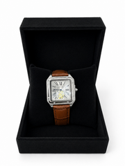 Cartier Santos Homme Argentée – Cadran Blanc et Bracelet Marron