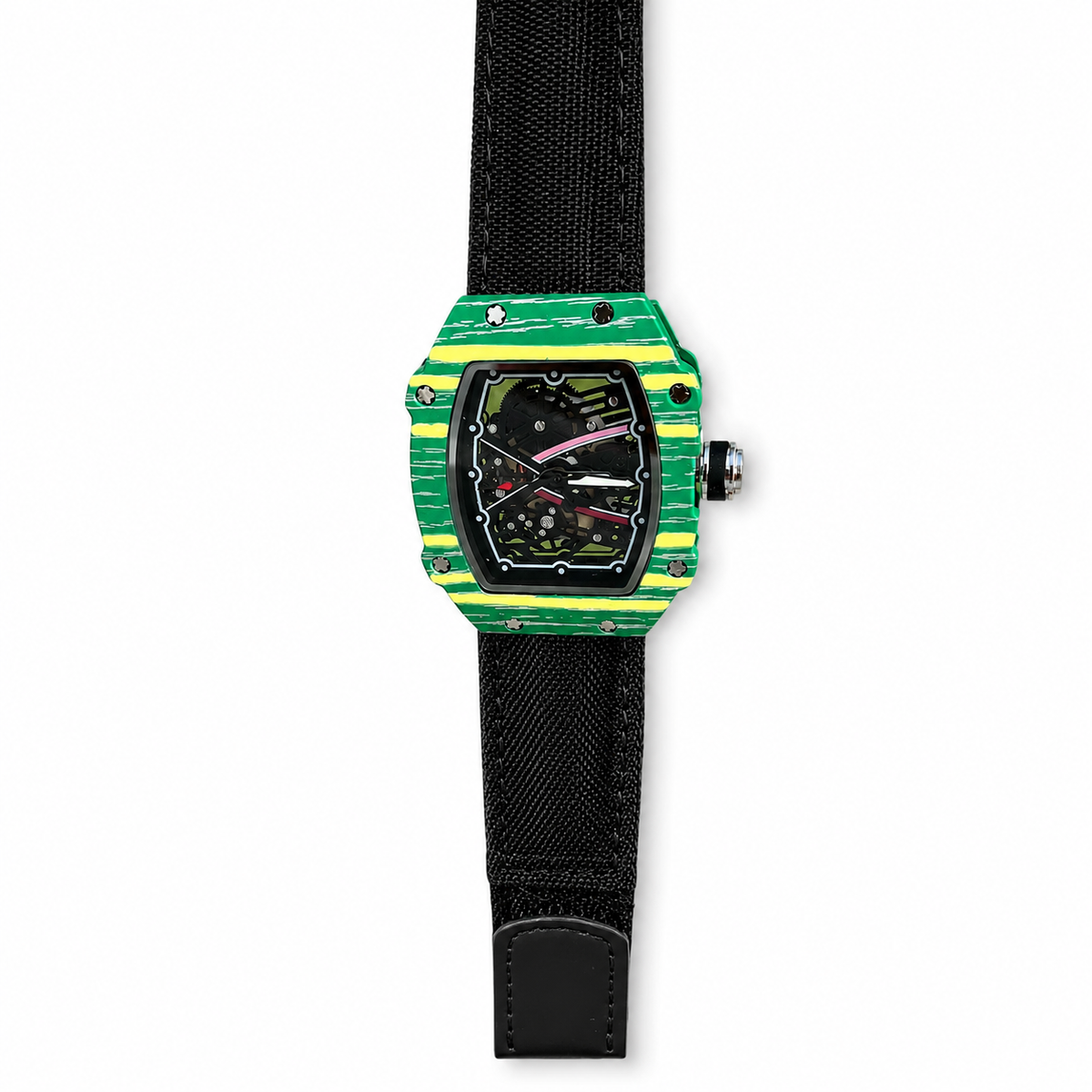 Montre Homme Verte & Jaune – Cadran Squelette