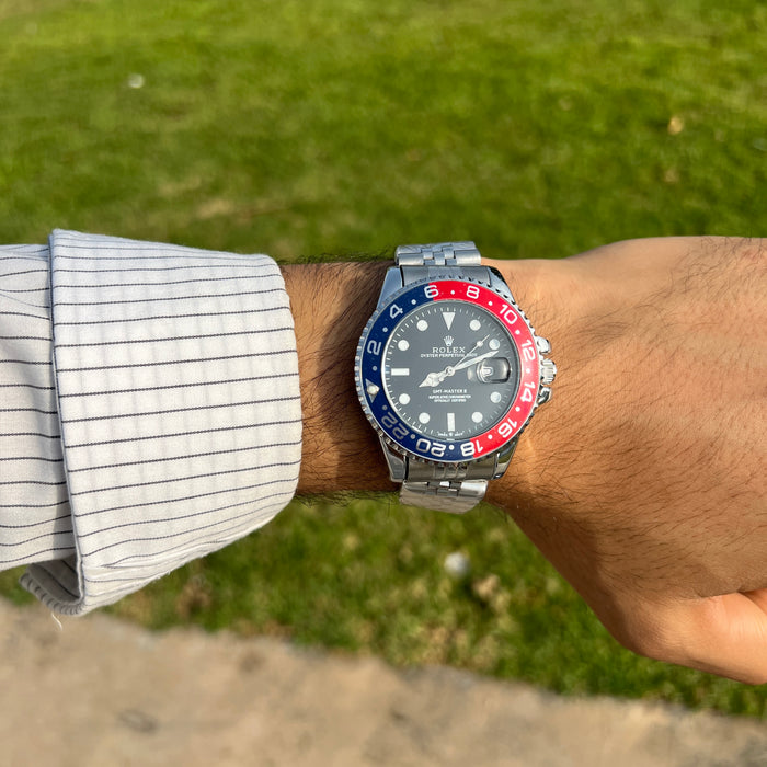 Rolex GMT-Master Homme Argentée – Lunette Rouge et Bleue