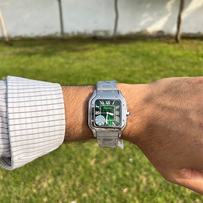Cartier Santos Homme Argentée – Cadran Vert