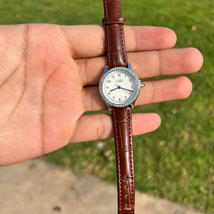 Cartier Femme Argentée avec Bracelet Marron