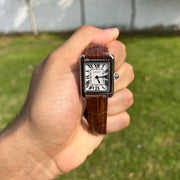 Cartier Femme Rectangulaire Argentée – Bracelet Marron