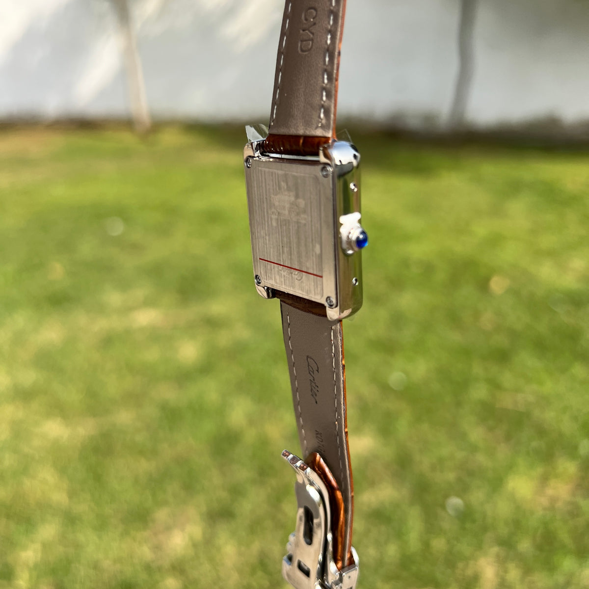 Cartier Femme Rectangulaire Argentée – Bracelet Marron