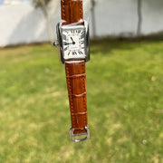 Cartier Femme Rectangulaire Argentée – Bracelet Marron