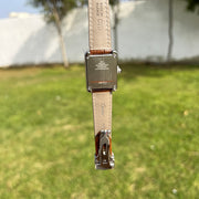 Cartier Femme Rectangulaire Argentée – Bracelet Marron