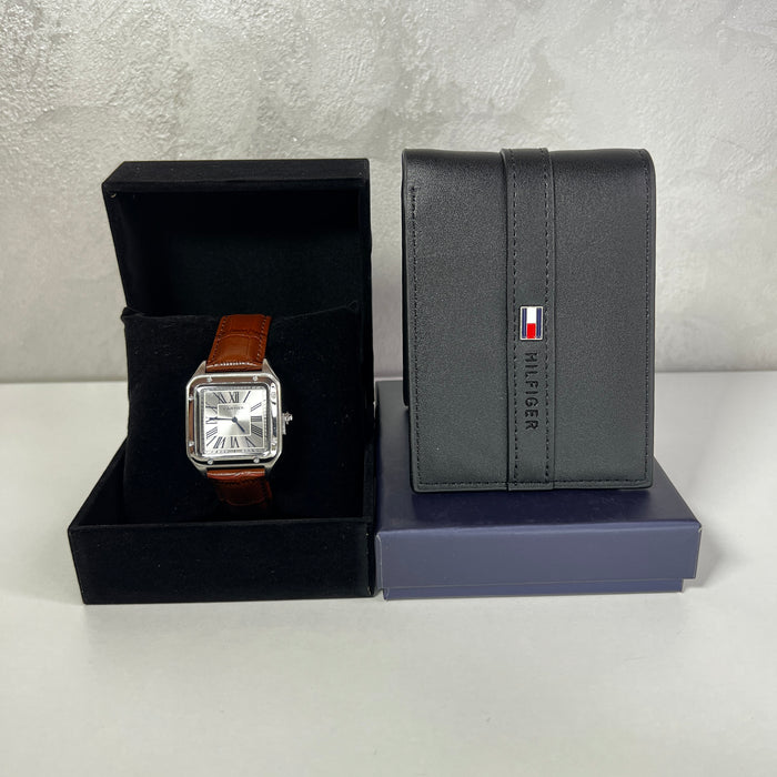 Montre Homme Bracelet Marron & Portefeuille Noir – Style Raffiné