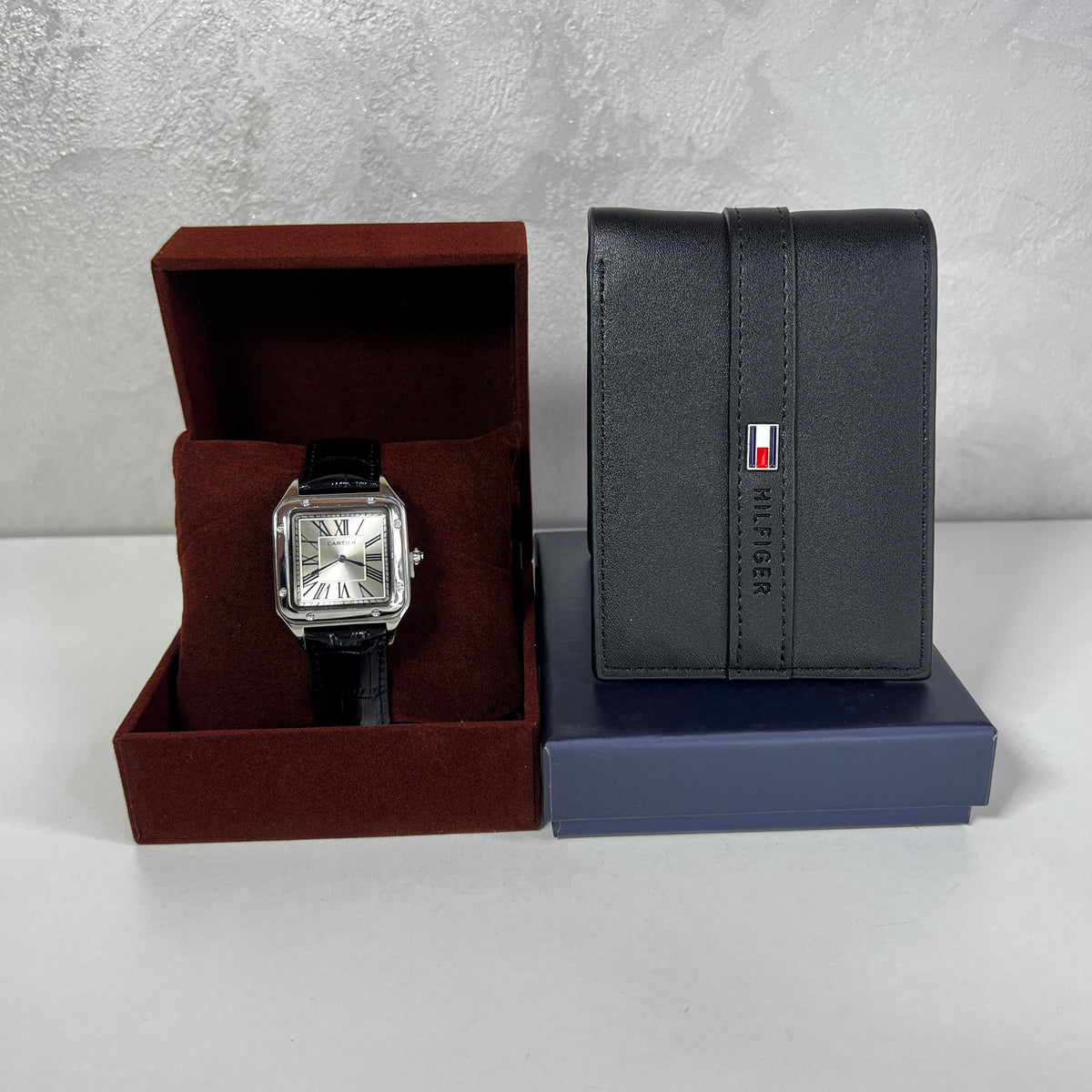 Montre Homme Bracelet Noir & Portefeuille Noir – Élégance Classique