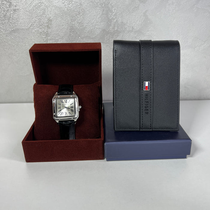 Montre Homme Bracelet Noir & Portefeuille Noir – Élégance Classique
