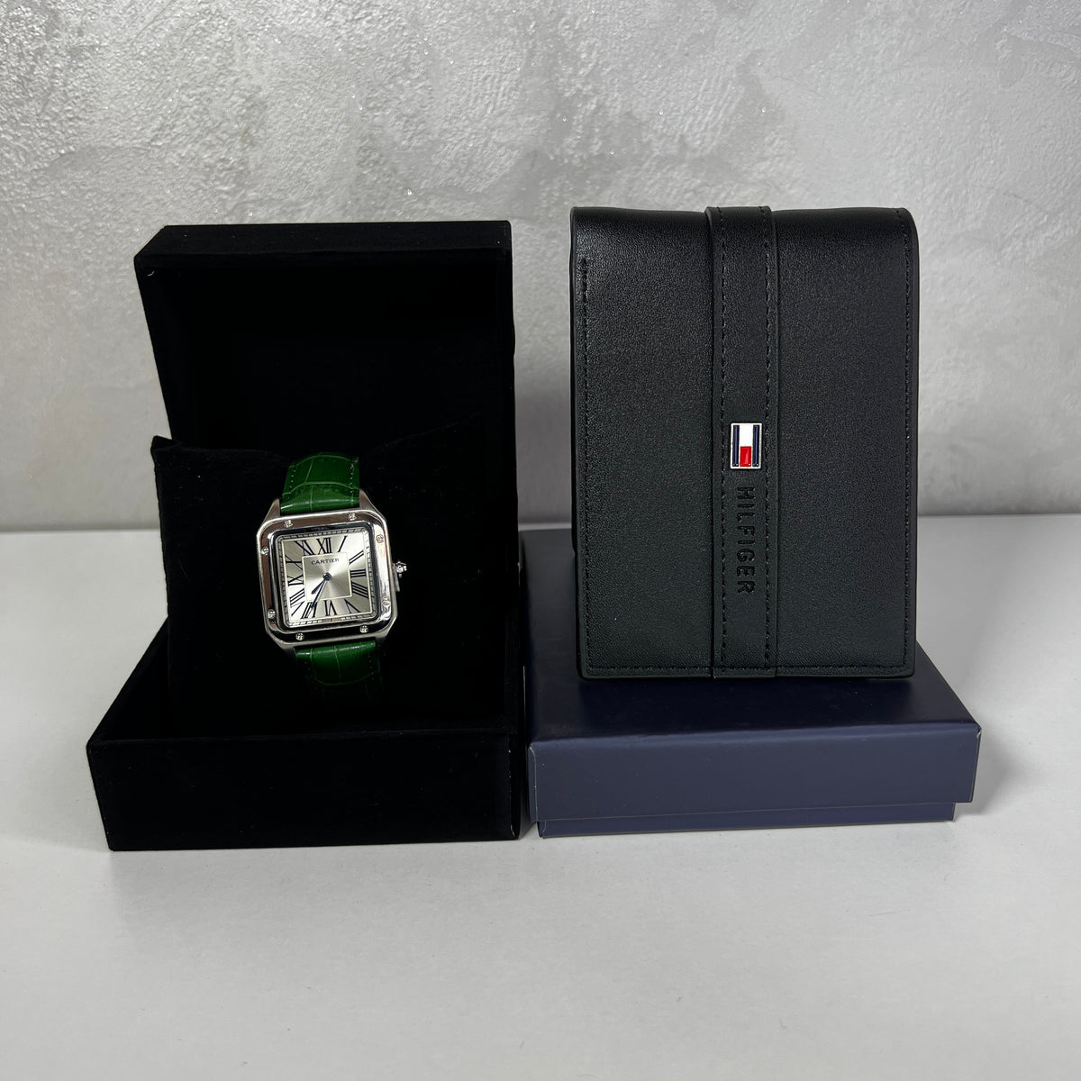 Montre Homme Bracelet Vert & Portefeuille Noir