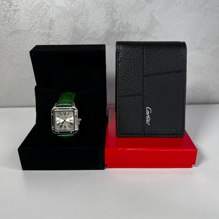 Montre Homme & Portefeuille Noir – Bracelet Vert