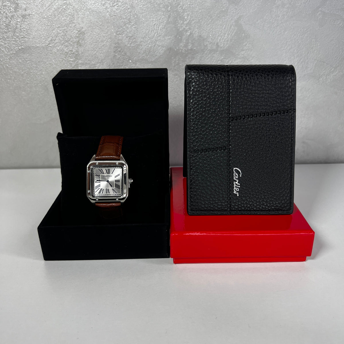Montre Homme & Portefeuille Noir – Bracelet Marron