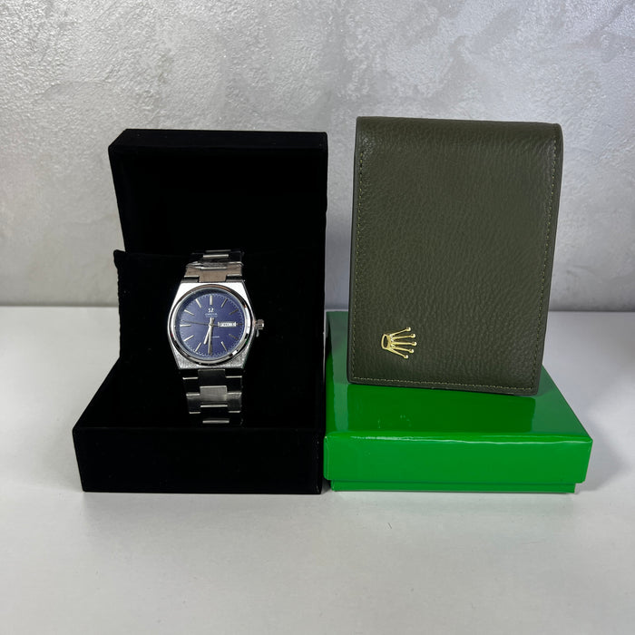 Montre Homme Cadran Bleu & Portefeuille Vert – Style Élégant