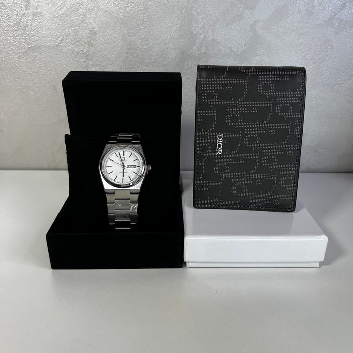 Montre Homme Argentée & Portefeuille Noir – Style Classique